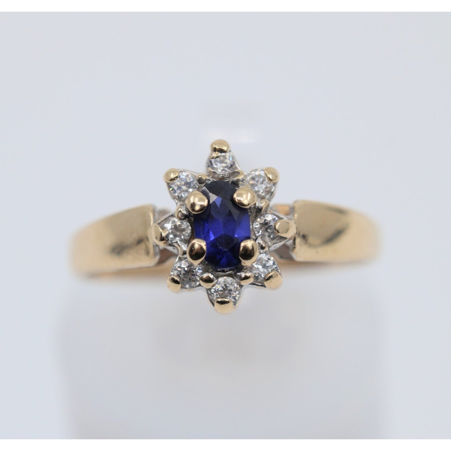 10K Yellow Gold Oval Sapphire & CZ Ring