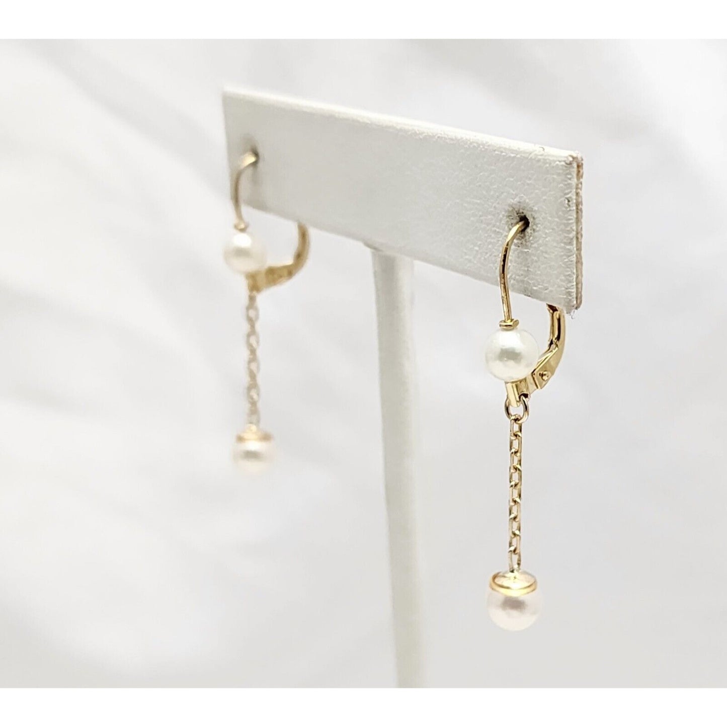 18K Yellow Gold Pearl Drop Dangle Lever Back Earrings