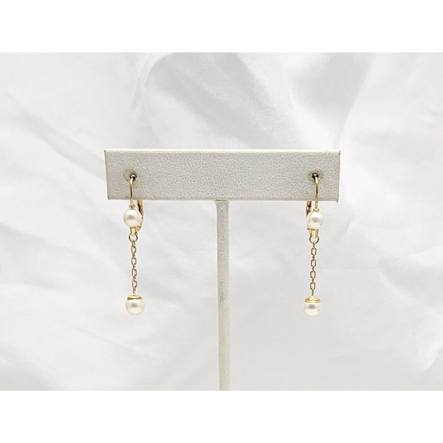 18K Yellow Gold Pearl Drop Dangle Lever Back Earrings