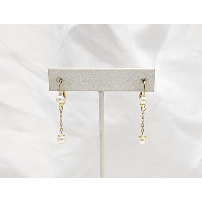 18K Yellow Gold Pearl Drop Dangle Lever Back Earrings