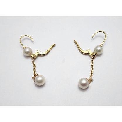 18K Yellow Gold Pearl Drop Dangle Lever Back Earrings