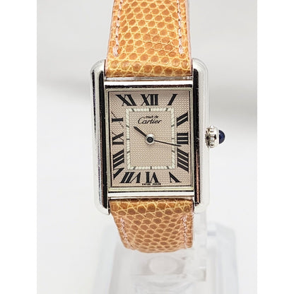 Cartier Tank Must de Cartier 2416 Quartz Leather Watch 925 Sterling Silver 22mm