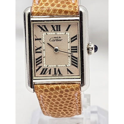 Cartier Tank Must de Cartier 2416 Quartz Leather Watch 925 Sterling Silver 22mm