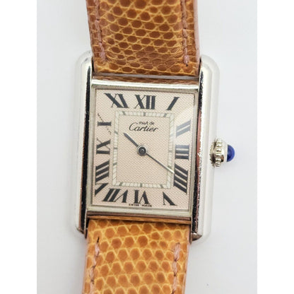 Cartier Tank Must de Cartier 2416 Quartz Leather Watch 925 Sterling Silver 22mm