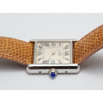 Cartier Tank Must de Cartier 2416 Quartz Leather Watch 925 Sterling Silver 22mm