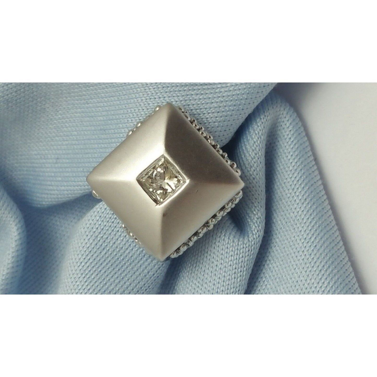 14K Solid White Gold Designer Square Shape Diamond Charm Pendant