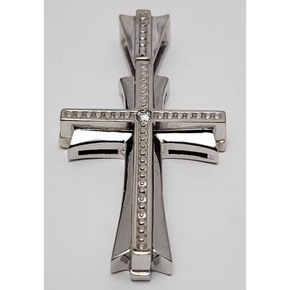 14K Solid White Gold Diamond Cross Pendant Charm