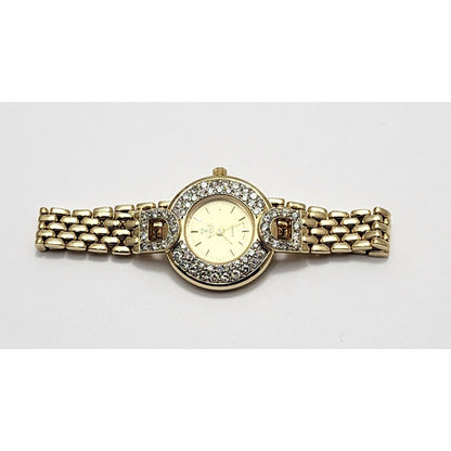 Vicence Quartz 14K Yellow Gold 32.7gr 24mm 1.48ct Diamonds Ladies Watch Italy