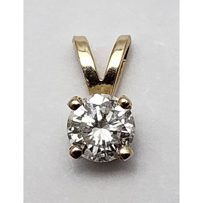 14K Solid Yellow Gold Single Round Cut Diamond Charm Pendant