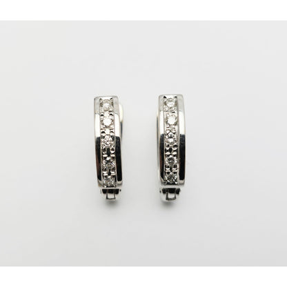 14K White Gold Round Cut Diamond Hinged Half Hoop Earrings