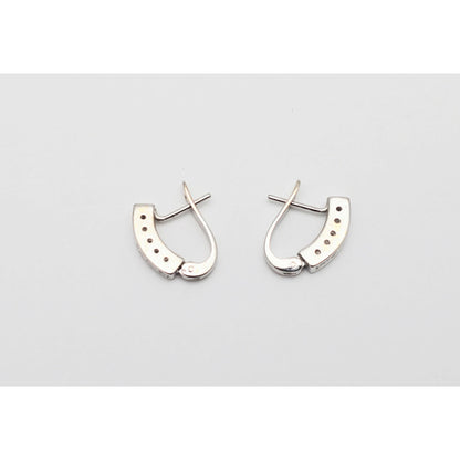 14K White Gold Round Cut Diamond Hinged Half Hoop Earrings