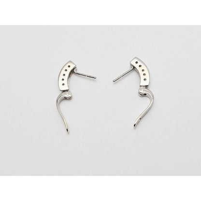 14K White Gold Round Cut Diamond Hinged Half Hoop Earrings