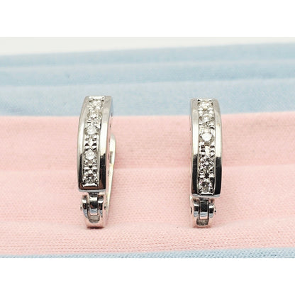 14K White Gold Round Cut Diamond Hinged Half Hoop Earrings