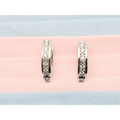 14K White Gold Round Cut Diamond Hinged Half Hoop Earrings