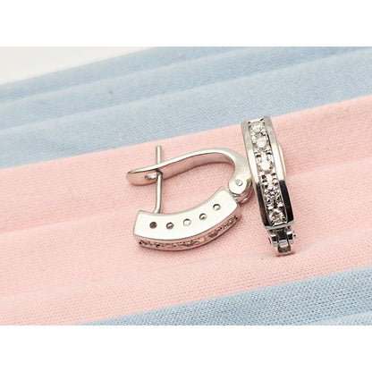 14K White Gold Round Cut Diamond Hinged Half Hoop Earrings