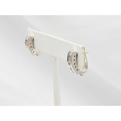 14K White Gold Round Cut Diamond Hinged Half Hoop Earrings