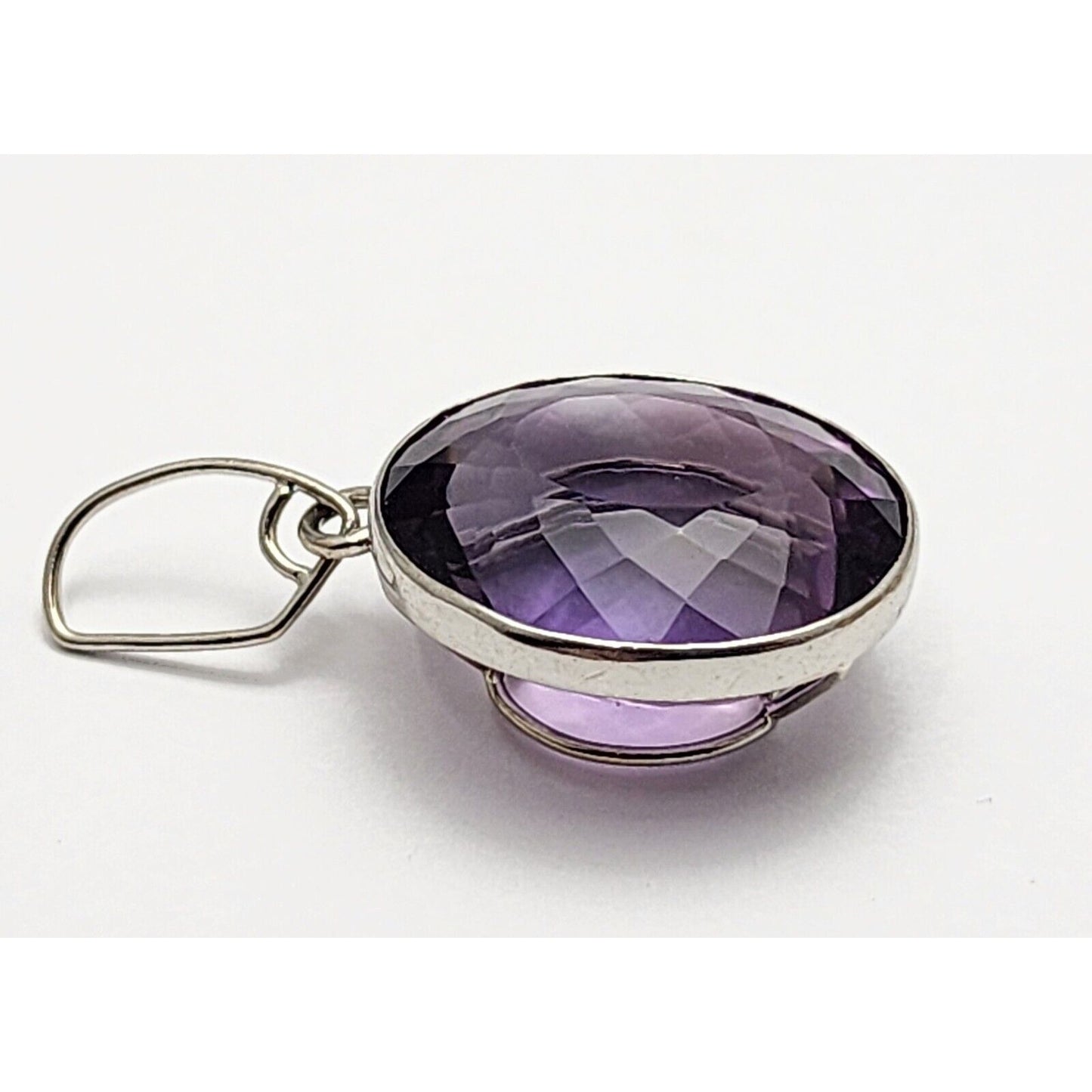 18K White Gold Oval Amethyst Drop Dangle Charm Pendant