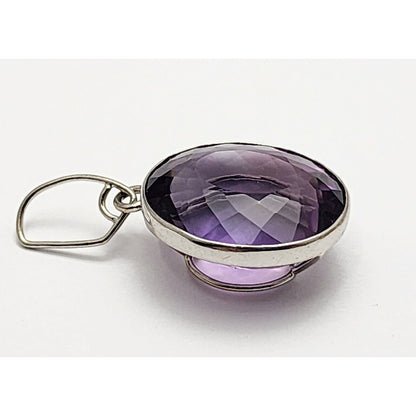 18K White Gold Oval Amethyst Drop Dangle Charm Pendant