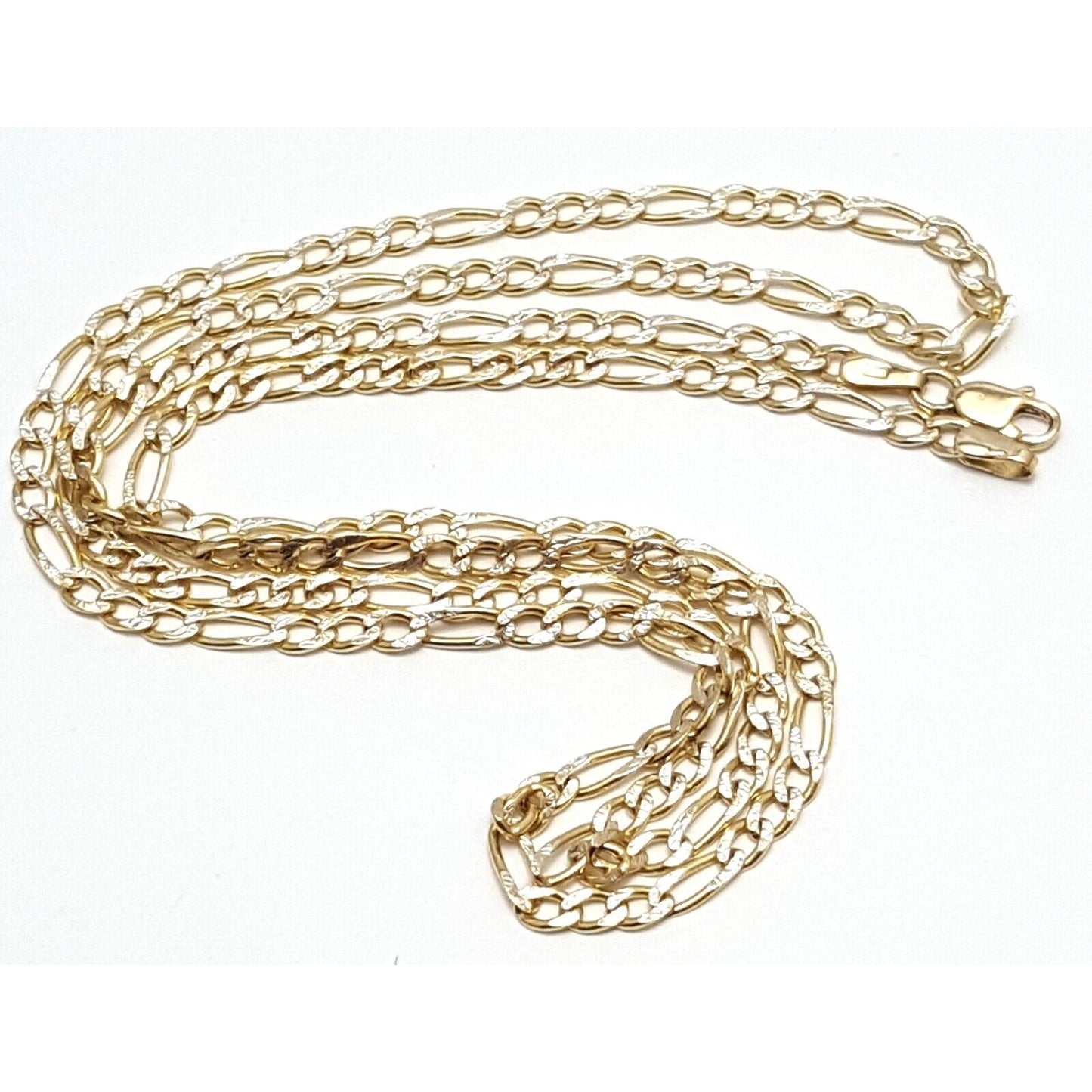 14K Two Tone Gold Diamond Cut Figaro Link Chain Necklace