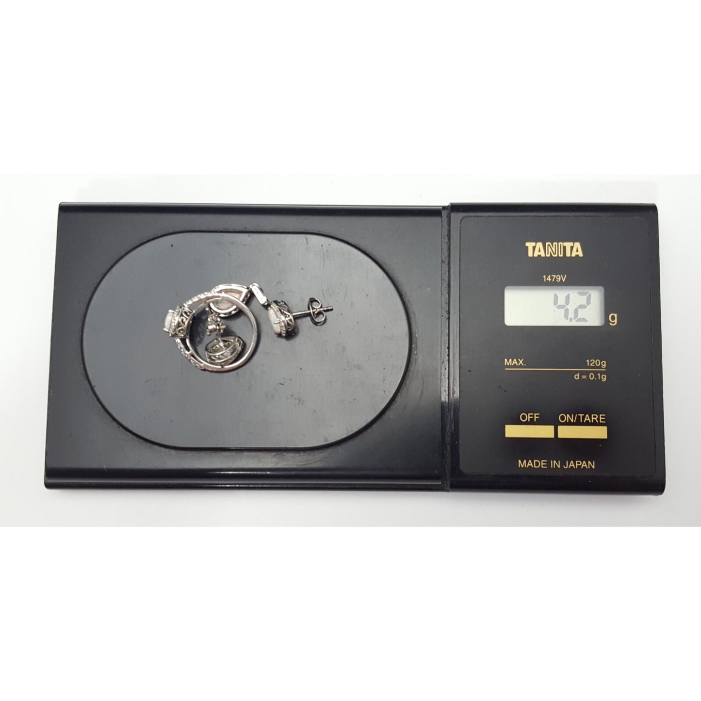 Sterling Silver 925 Opal & Cubic Zirconia Ring, Earrings & Pendant Set