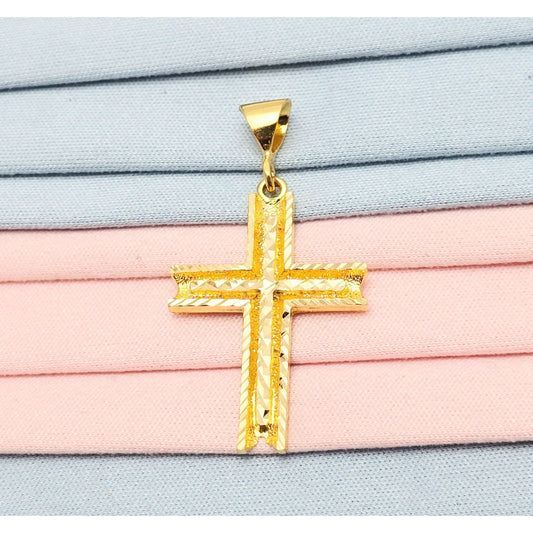 21K Yellow Gold Diamond Cut Religious Cross Pendant Charm