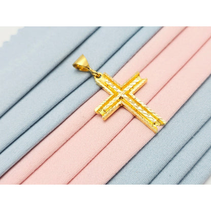 21K Yellow Gold Diamond Cut Religious Cross Pendant Charm