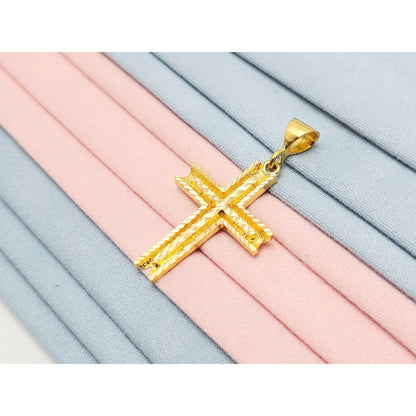 21K Yellow Gold Diamond Cut Religious Cross Pendant Charm