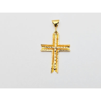 21K Yellow Gold Diamond Cut Religious Cross Pendant Charm