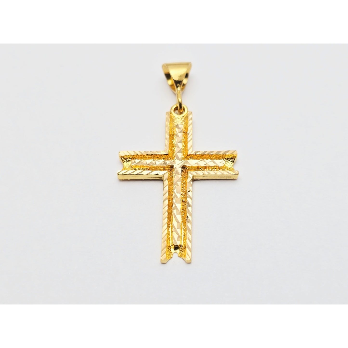 21K Yellow Gold Diamond Cut Religious Cross Pendant Charm