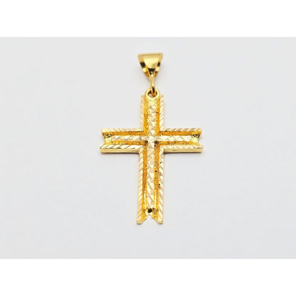 21K Yellow Gold Diamond Cut Religious Cross Pendant Charm
