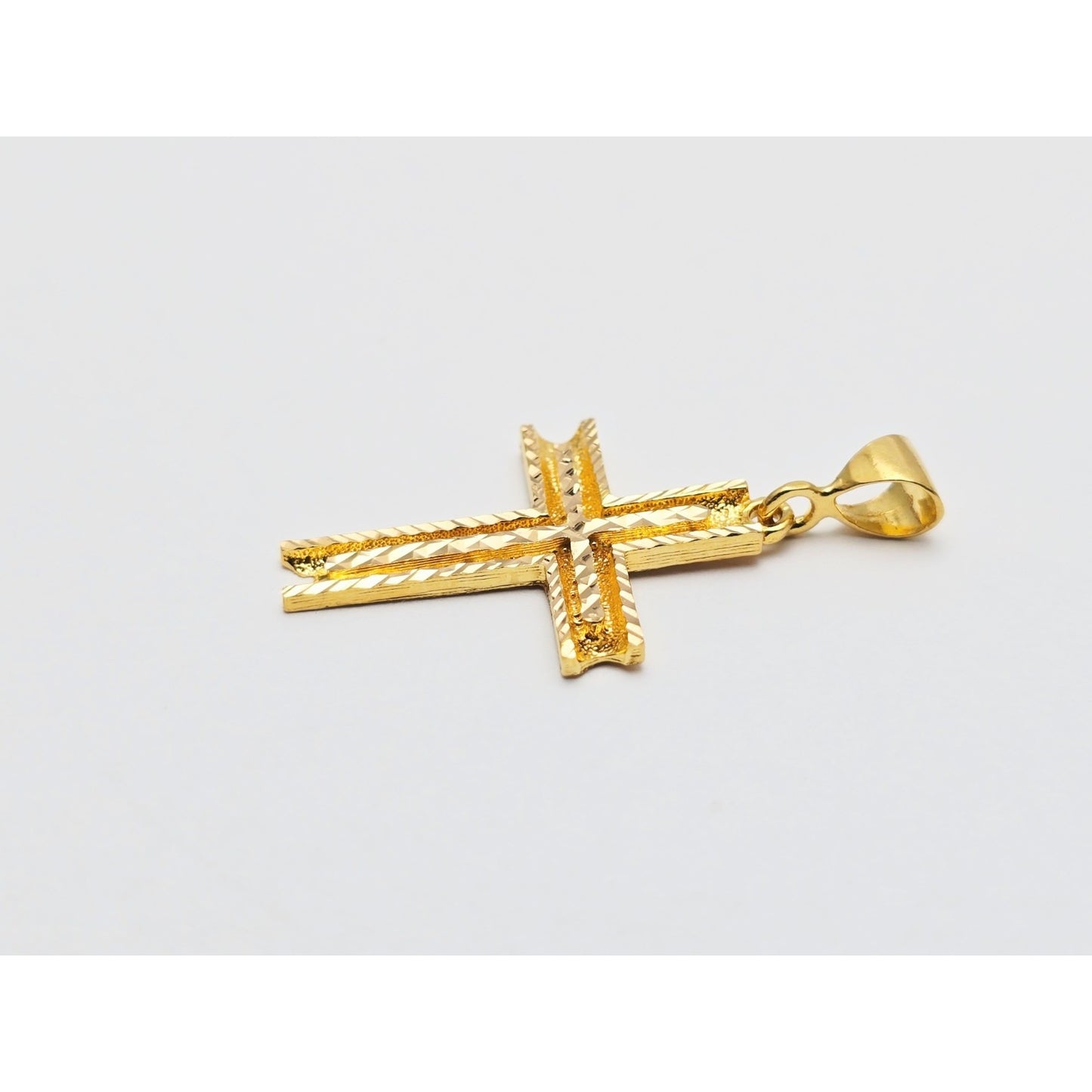 21K Yellow Gold Diamond Cut Religious Cross Pendant Charm