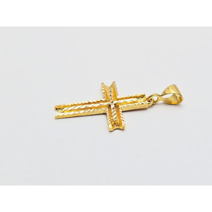 21K Yellow Gold Diamond Cut Religious Cross Pendant Charm
