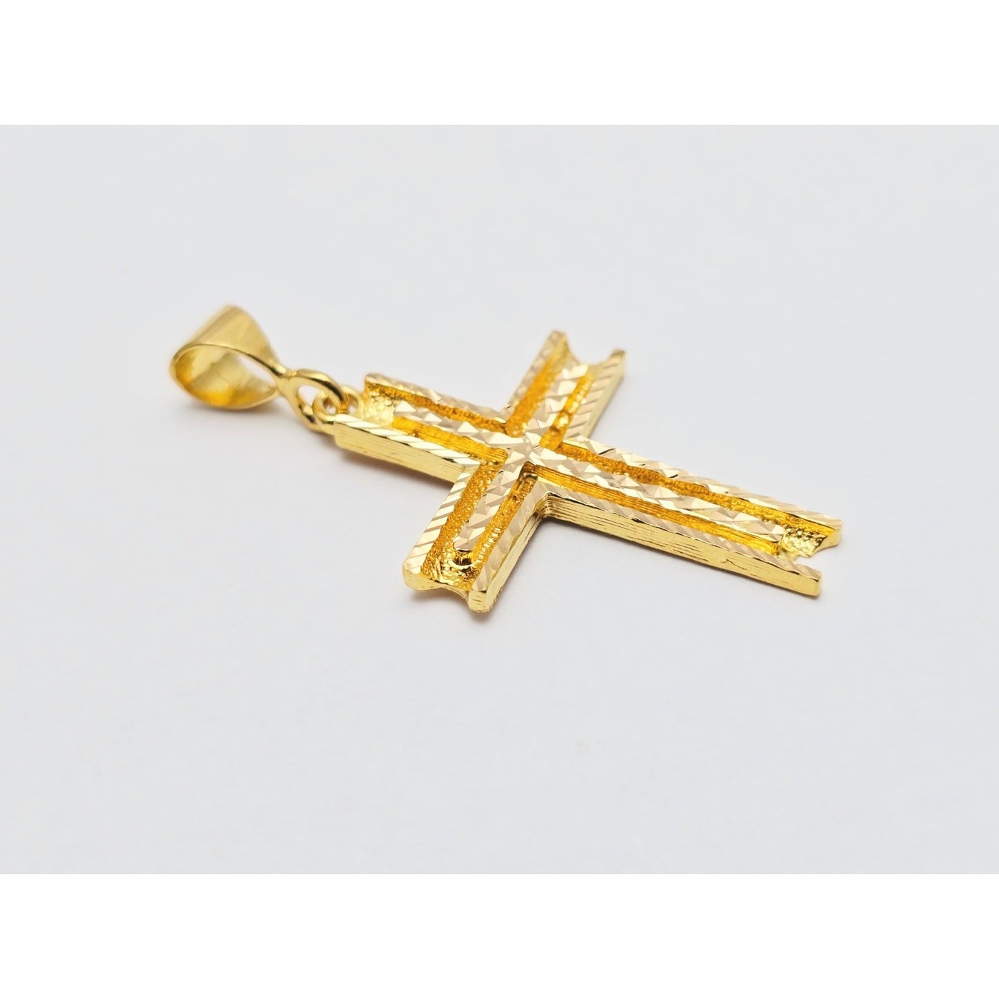 21K Yellow Gold Diamond Cut Religious Cross Pendant Charm