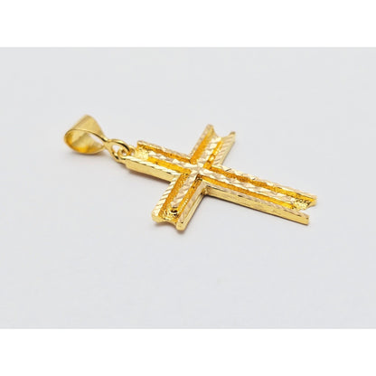 21K Yellow Gold Diamond Cut Religious Cross Pendant Charm