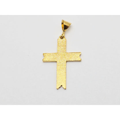 21K Yellow Gold Diamond Cut Religious Cross Pendant Charm