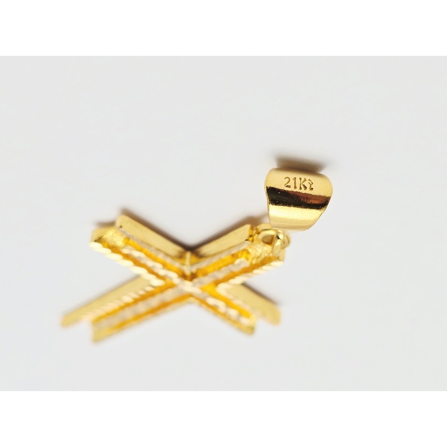 21K Yellow Gold Diamond Cut Religious Cross Pendant Charm