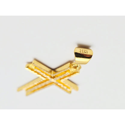 21K Yellow Gold Diamond Cut Religious Cross Pendant Charm