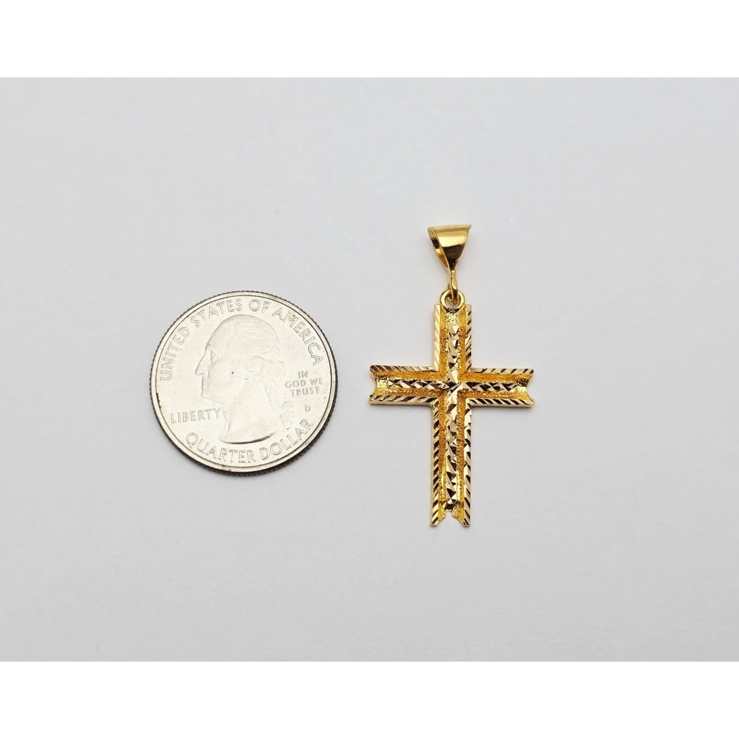 21K Yellow Gold Diamond Cut Religious Cross Pendant Charm