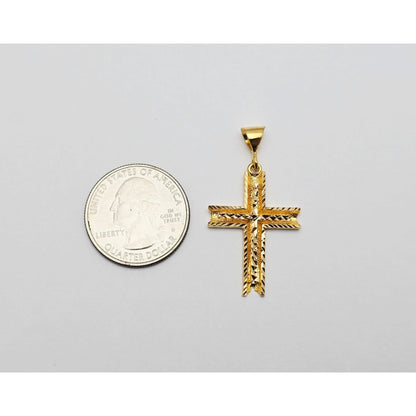 21K Yellow Gold Diamond Cut Religious Cross Pendant Charm