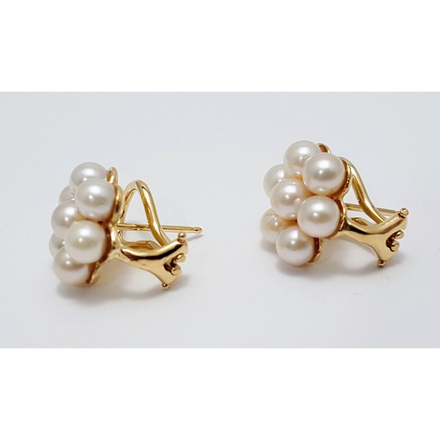 14K Yellow Gold Flower Pearl French Clip Earrings