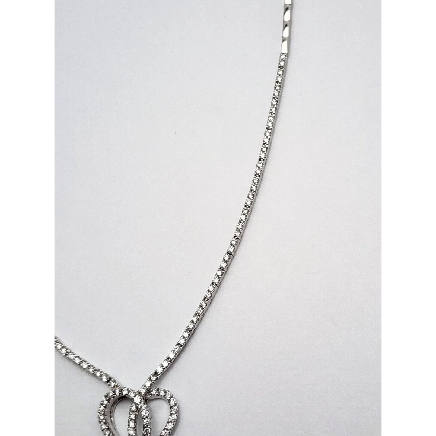 14K White Gold Diamond Double Heart Dangle Link Chain Necklace