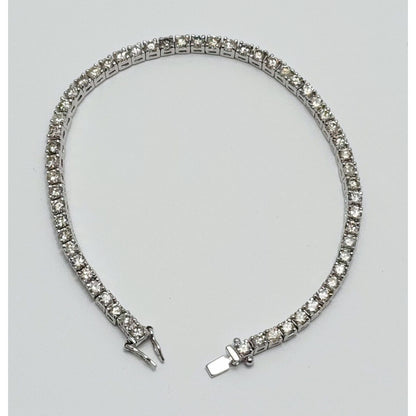 14K Solid White Gold Round Cut Diamond Tennis Link Bracelet