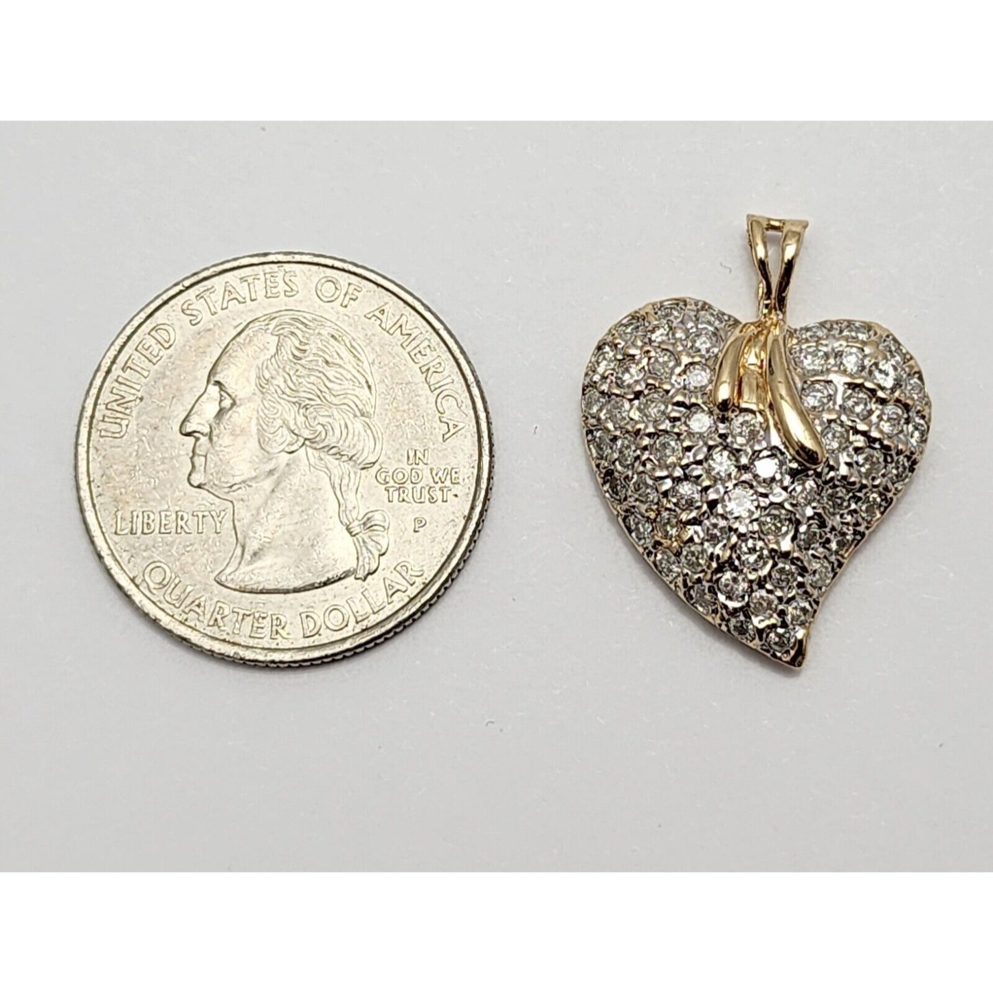 14K Yellow Gold Diamond Puffy Heart Charm Pendant