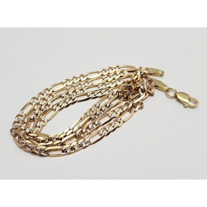 14K Two Tone Gold Diamond Cut Figaro Link Chain Necklace