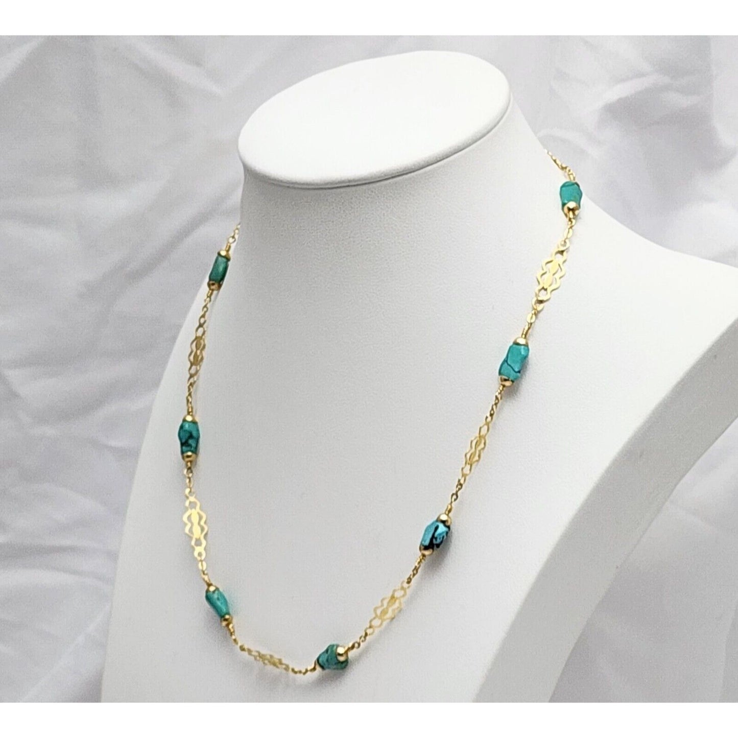 18K Yellow Gold Turquoise Link Chain Necklace