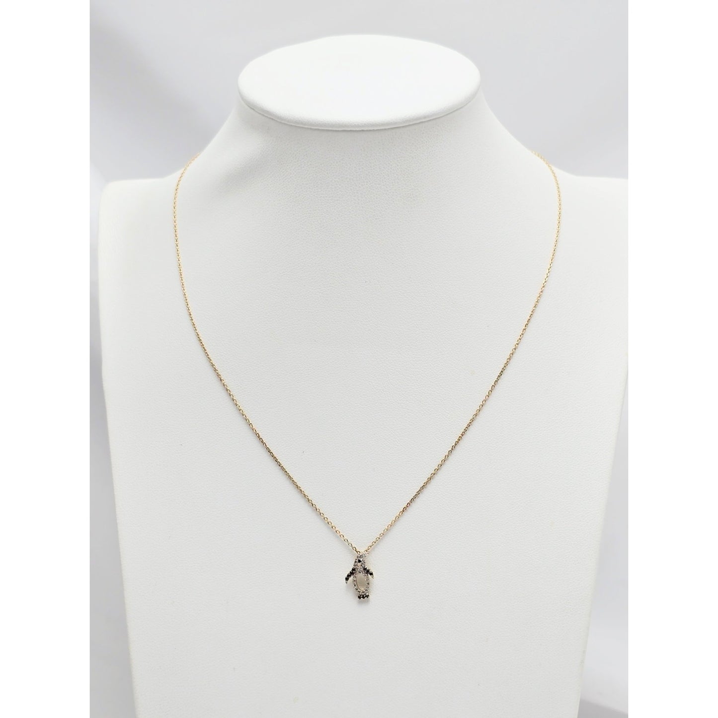 14K Yellow Gold Cable Link Chain Necklace & Penguin CZ & Onyx Charm Pendant