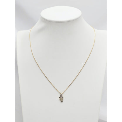 14K Yellow Gold Cable Link Chain Necklace & Penguin CZ & Onyx Charm Pendant