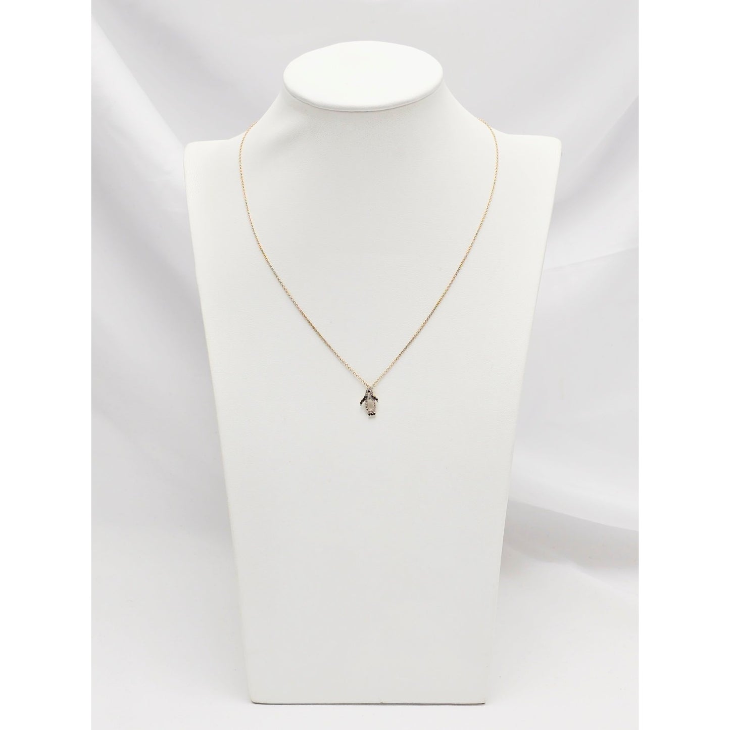 14K Yellow Gold Cable Link Chain Necklace & Penguin CZ & Onyx Charm Pendant