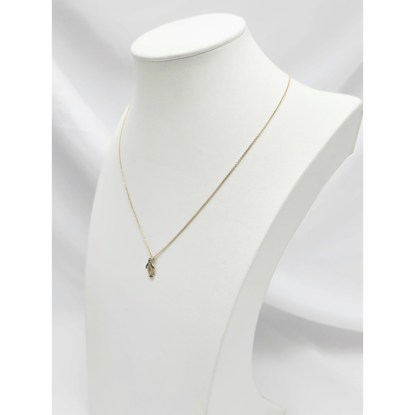 14K Yellow Gold Cable Link Chain Necklace & Penguin CZ & Onyx Charm Pendant