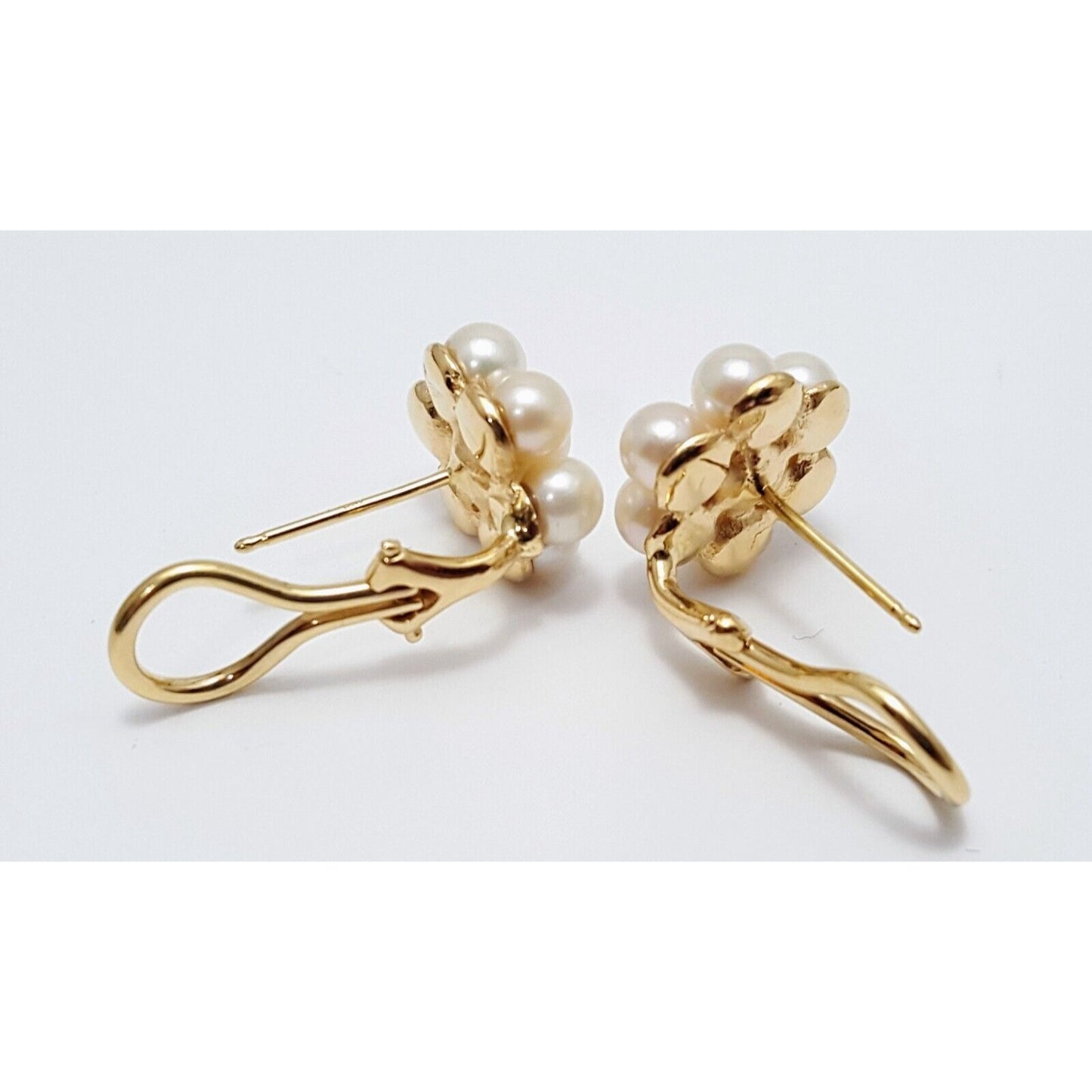 14K Yellow Gold Flower Pearl French Clip Earrings